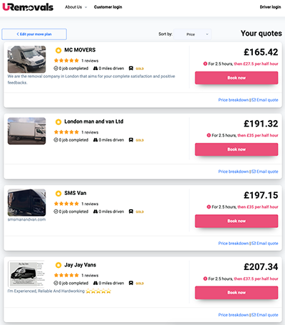 Compare man and van prices